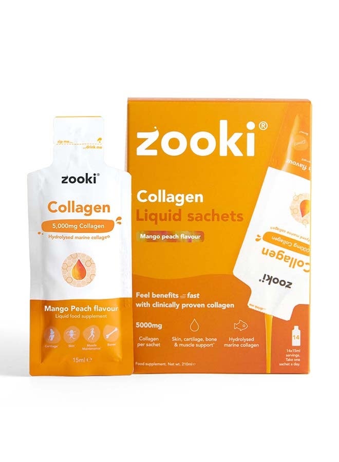 Zooki Liposomal Collagen 5000mg – Mango & Peach Flavor – High Absorption Liquid Collagen Sachets – Skin, Hair & Joint Support – 14 Sachets - Image 2